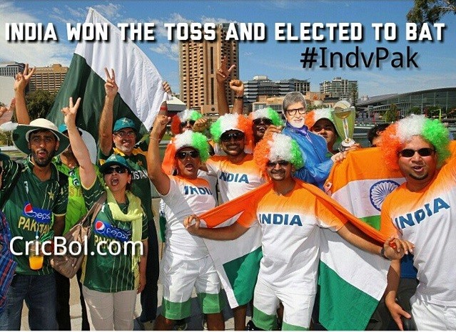 4th Match, Pool B, World Cup 2015- India vs Pakistan ! Toss- India has won the toss and elected to bat. ?#?IndvPak? ?#?cricbol? ?#?cwc15? ?#?Toss? ?#?Cricket?